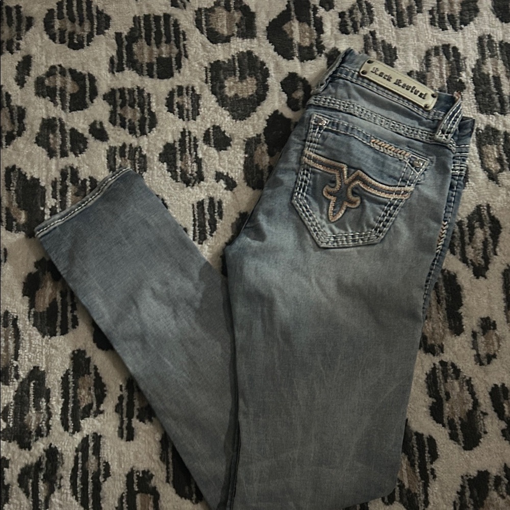 Rock Revival Women's Faded Blue Skinny Jeans with Embroidered Back Pockets